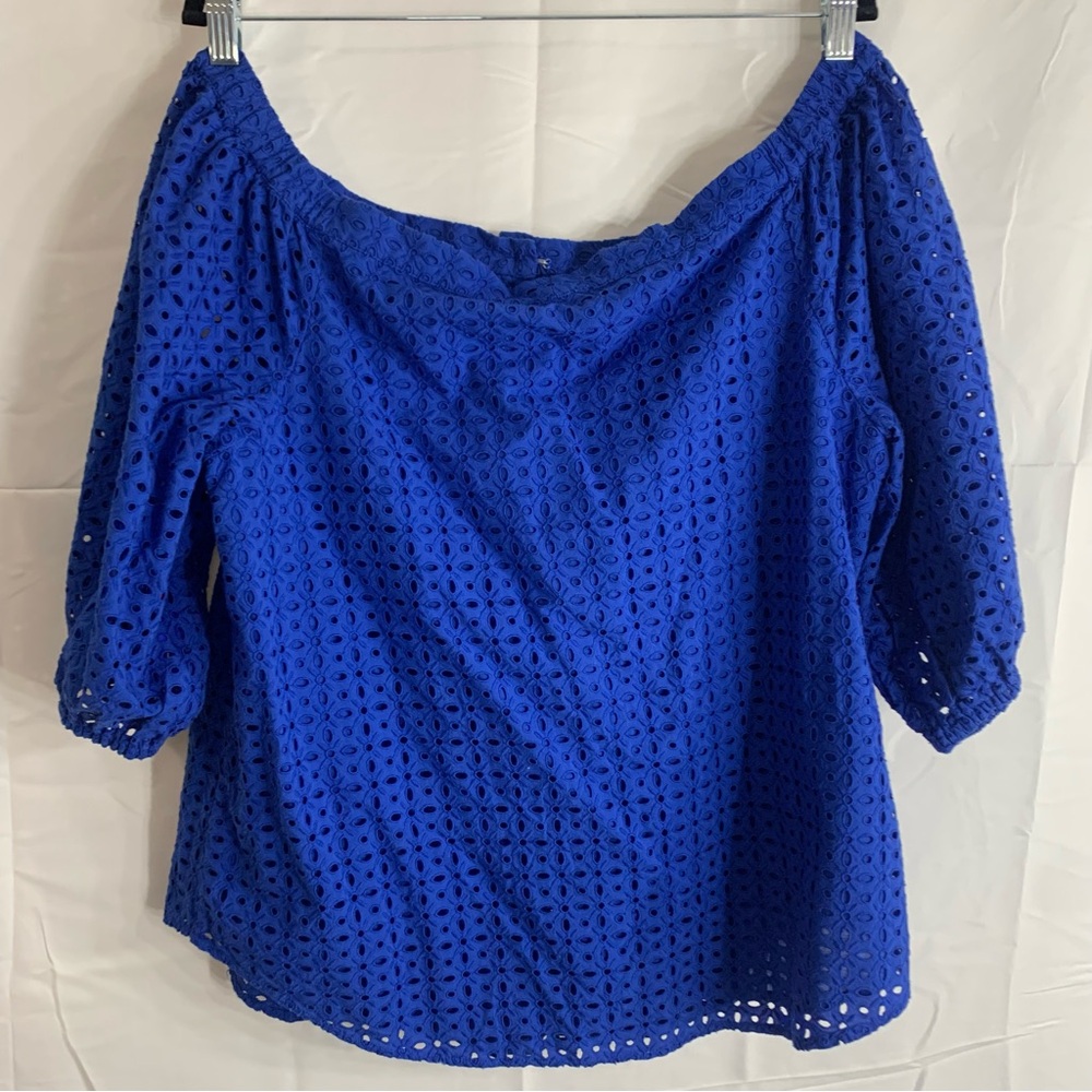 NWT Lauren Ralph Lauren Eyelet Cotton Button Blue Off The Shoulder Blouse, XL - Picture 12 of 13